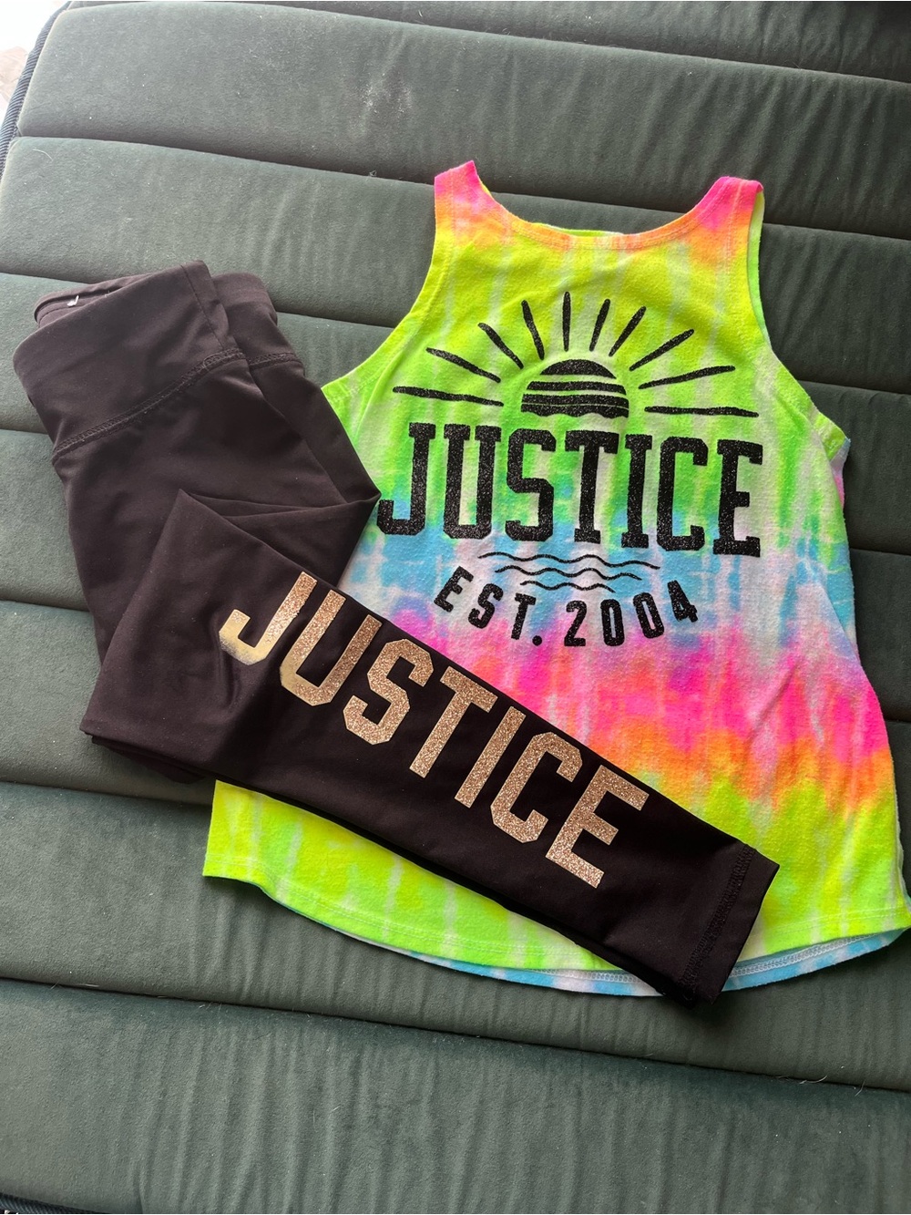 Justice Neon Tie-Dye Tank with Black Logo Leggings